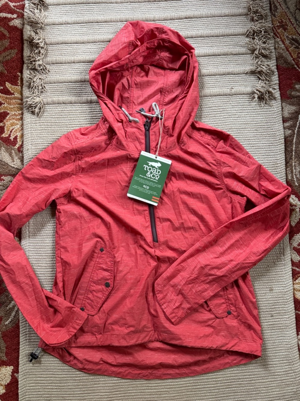 Toad&Co Totem Anorak pullover wind rain hoodie Jacket rhubarb coral size XS NEW